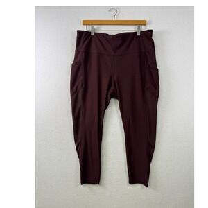 Xersion Train Leggings Womens XXL Burgundy High Rise 7/8 Ankle Mesh Pockets